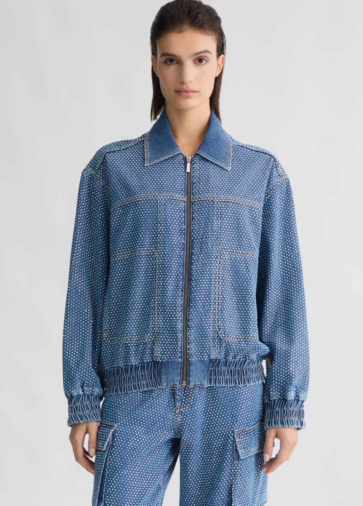 Liu Jo Blouson en toile denim avec strass|Femme Vestes