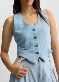 Liu Jo Gilet en denim à rayures craie|Femme Vestes|Tailleurs