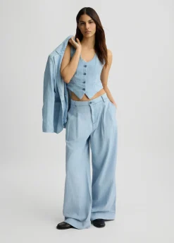 Liu Jo Gilet en denim à rayures craie|Femme Vestes|Tailleurs