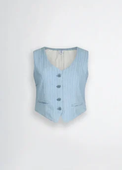 Liu Jo Gilet en denim à rayures craie|Femme Vestes|Tailleurs