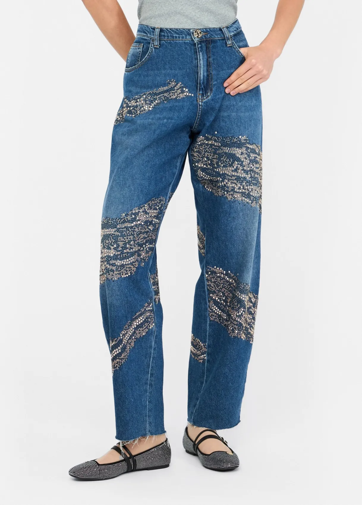 Liu Jo Jean balloon avec clous et strass|Femme Jeans Droit