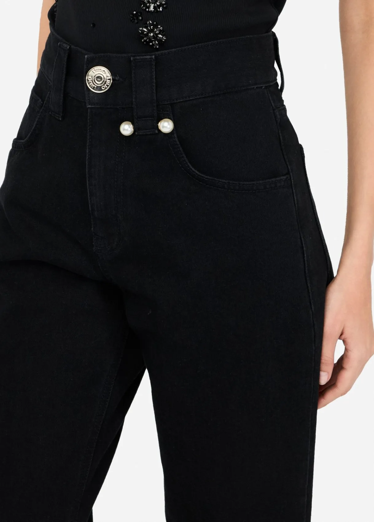 Liu Jo Jean droit avec perles de verre|Femme Jeans Droit