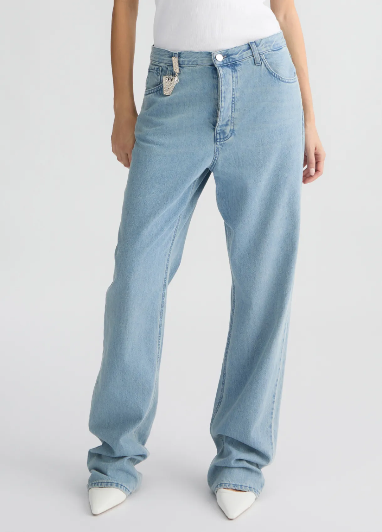 Liu Jo Jean droit bleu clair avec charm bijou|Femme Jeans Droit