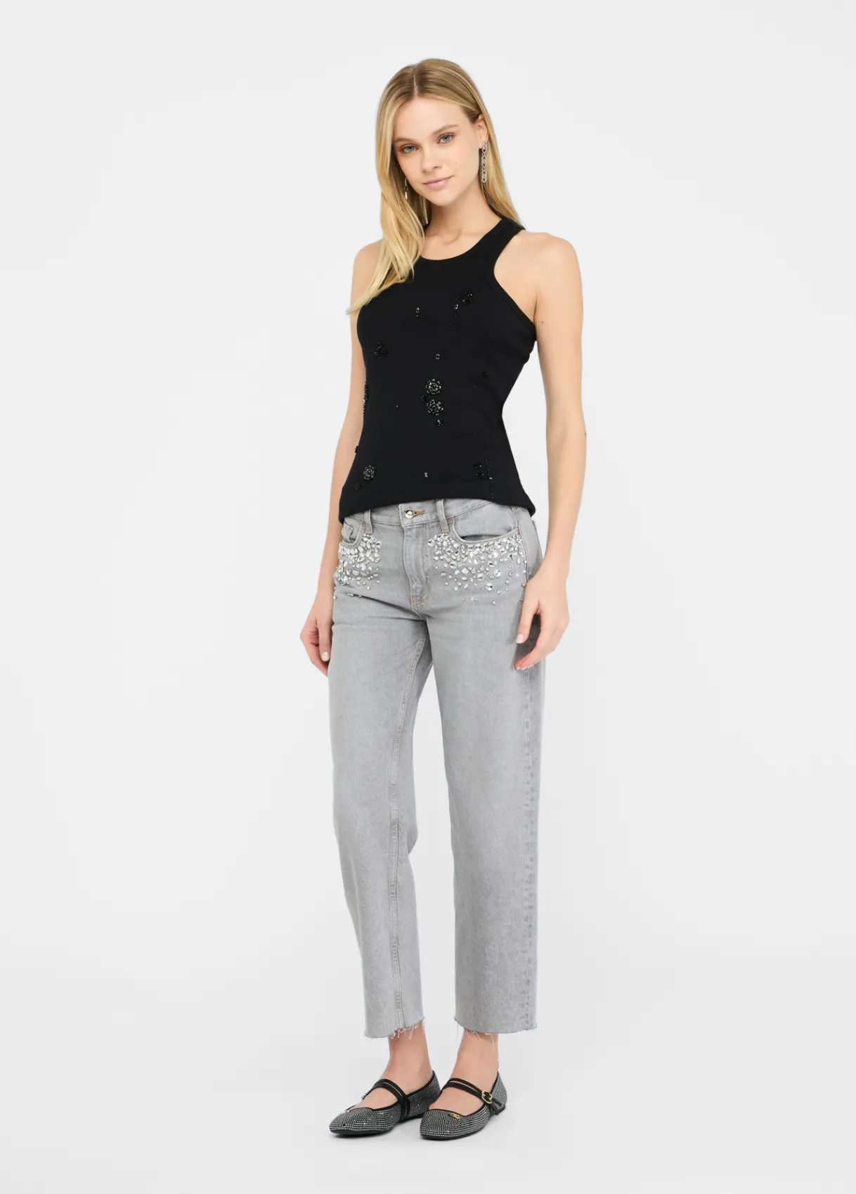Liu Jo Jean jambe droite avec strass|Femme Jeans Droit