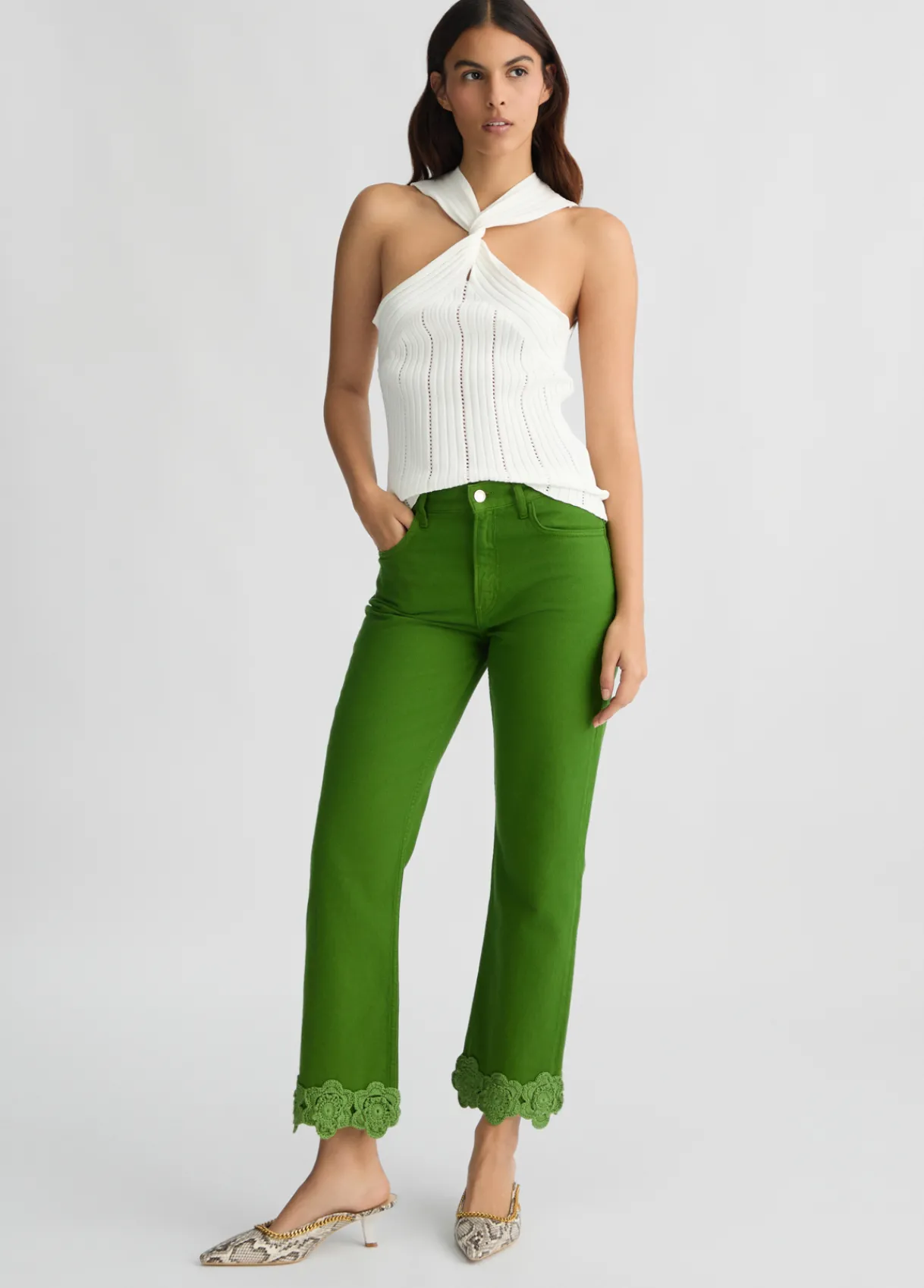 Liu Jo Pantalon droit avec broderie en crochet|Femme Pantalons