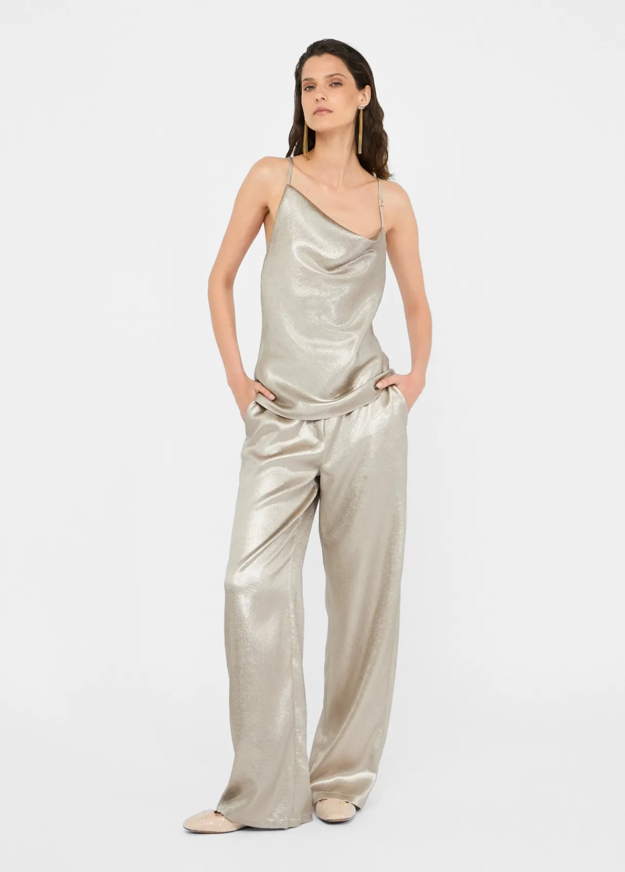 Liu Jo Pantalon en crêpe lamé|Femme Pantalons