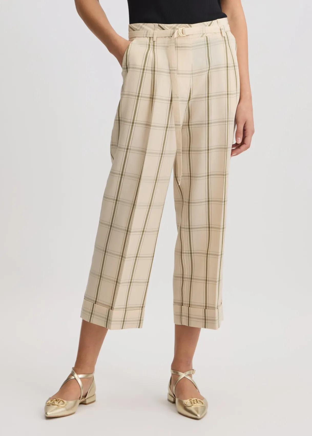 Liu Jo Pantalon en lin mélangé à carreaux|Femme Pantalons|Tailleurs