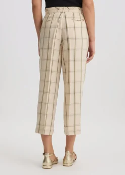 Liu Jo Pantalon en lin mélangé à carreaux|Femme Pantalons|Tailleurs