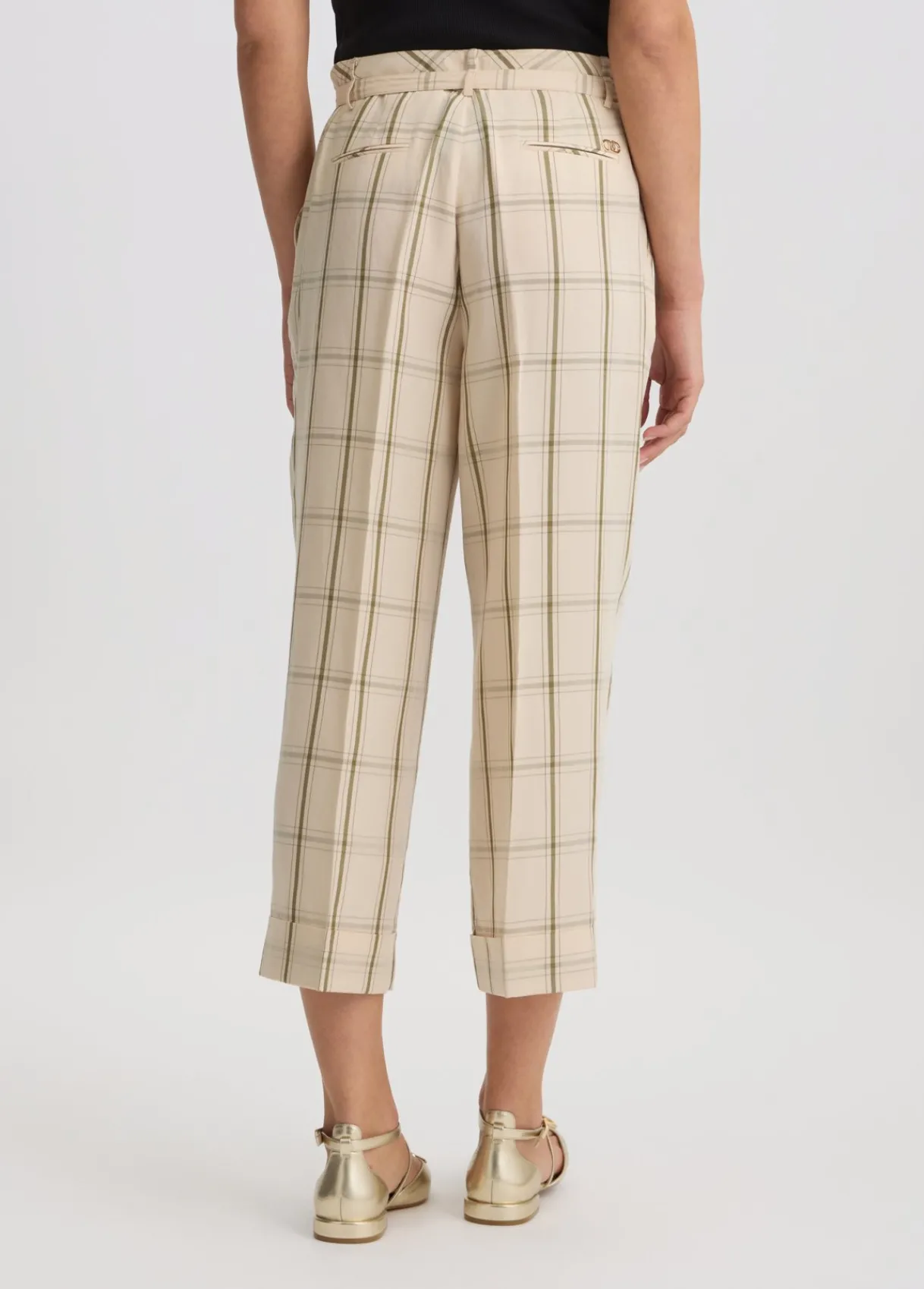 Liu Jo Pantalon en lin mélangé à carreaux|Femme Pantalons|Tailleurs