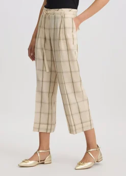Liu Jo Pantalon en lin mélangé à carreaux|Femme Pantalons|Tailleurs