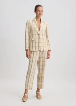 Liu Jo Pantalon en lin mélangé à carreaux|Femme Pantalons|Tailleurs
