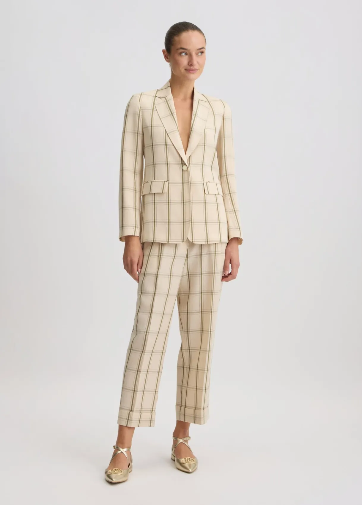 Liu Jo Pantalon en lin mélangé à carreaux|Femme Pantalons|Tailleurs