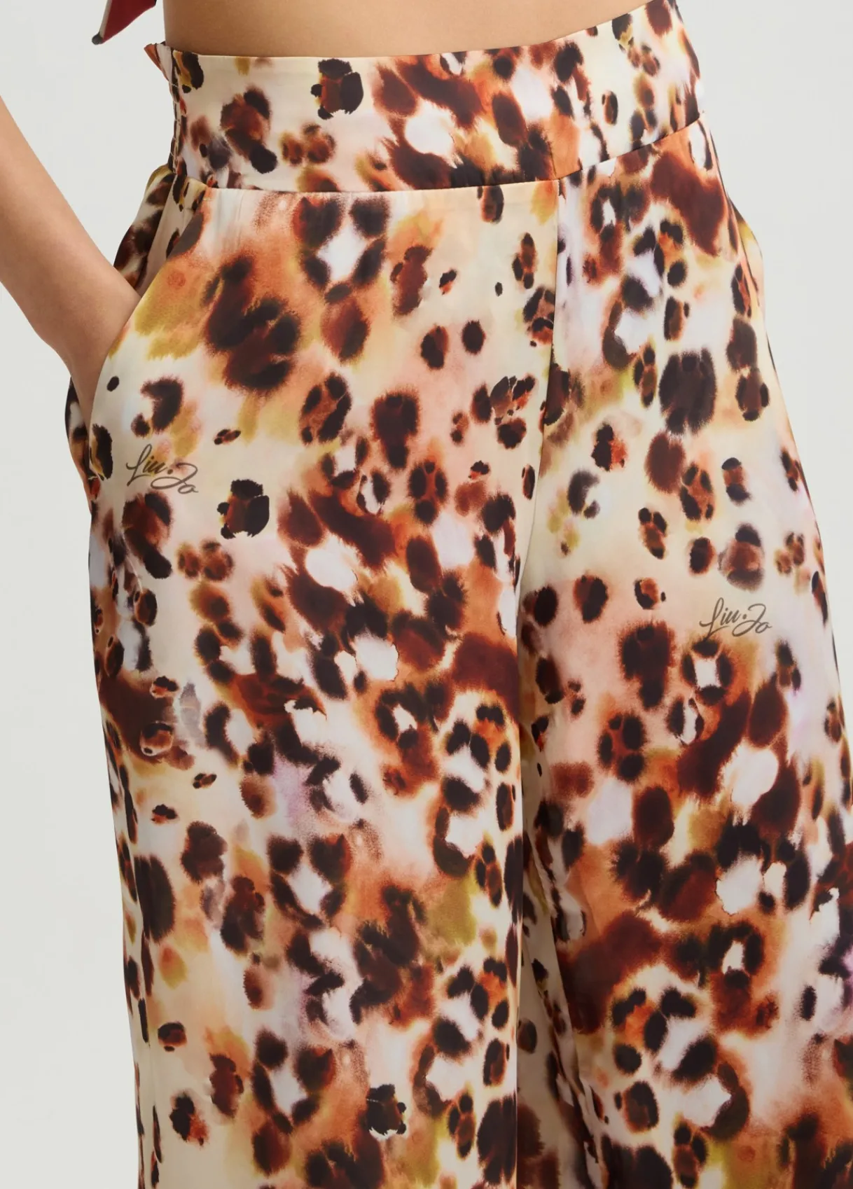Liu Jo Pantalon en satin imprimé|Femme Mode Plage|Pantalons