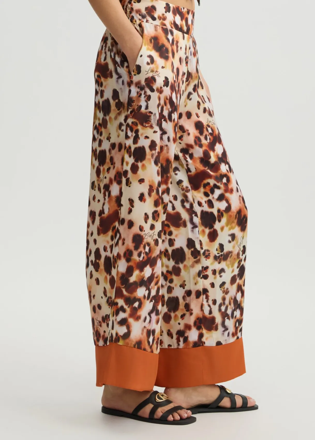 Liu Jo Pantalon en satin imprimé|Femme Mode Plage|Pantalons