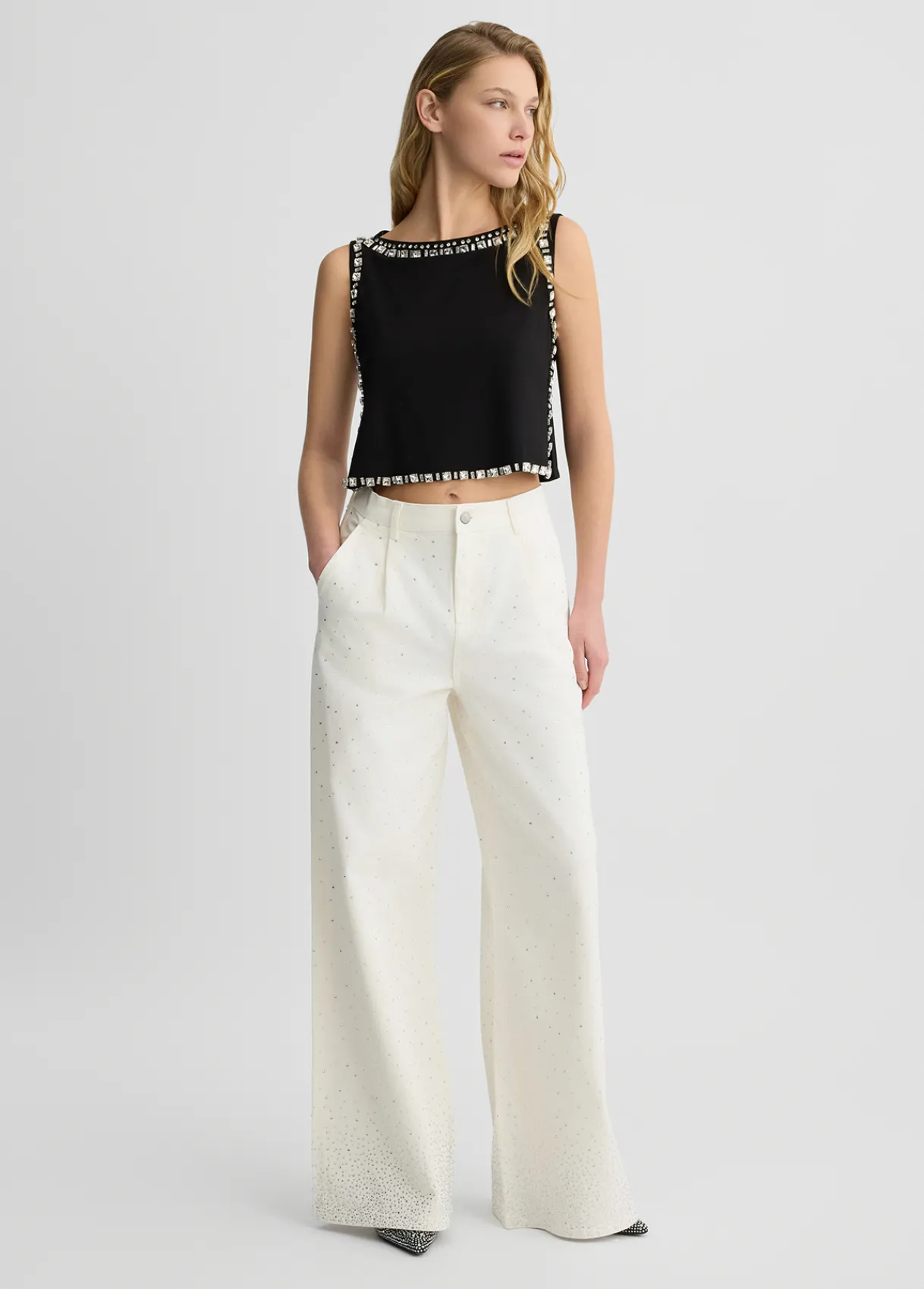 Liu Jo Pantalon évasé avec strass|Femme Pantalons