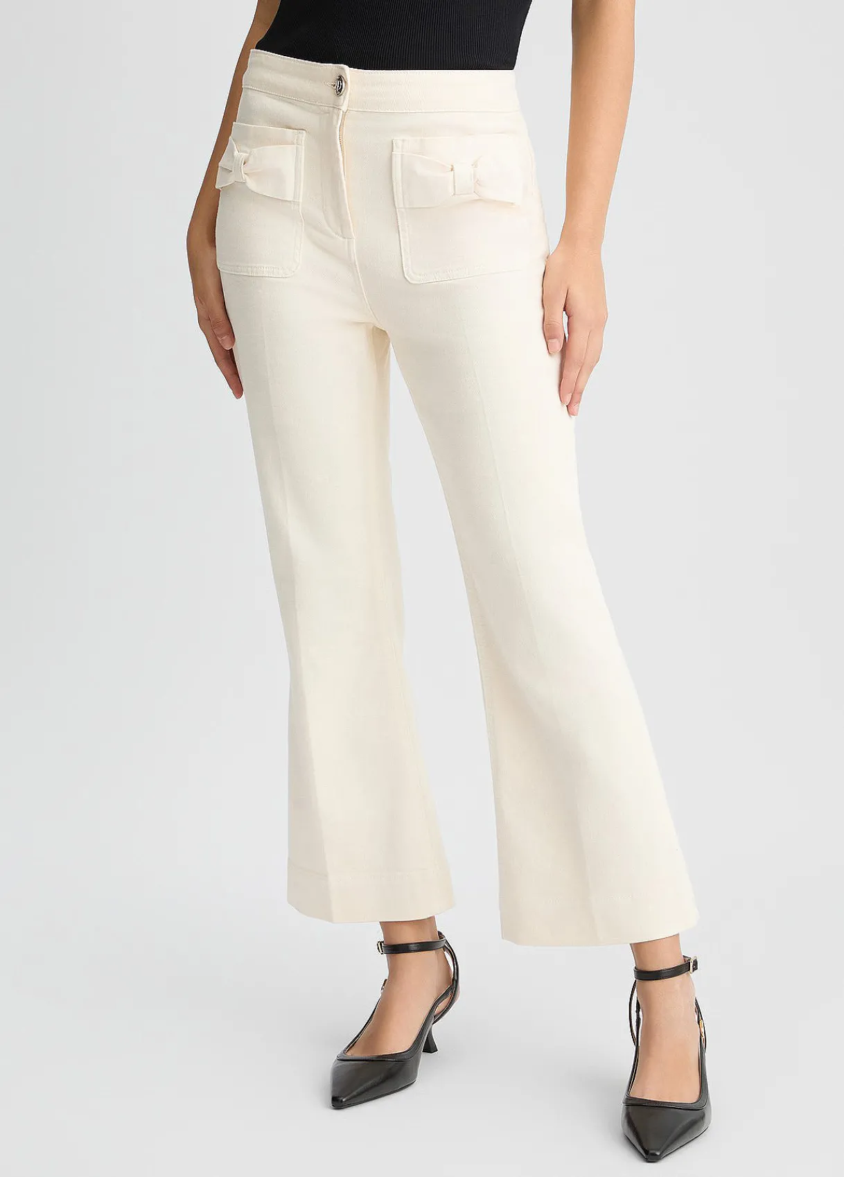 Liu Jo Pantalon évasé cropped en coton|Femme Pantalons