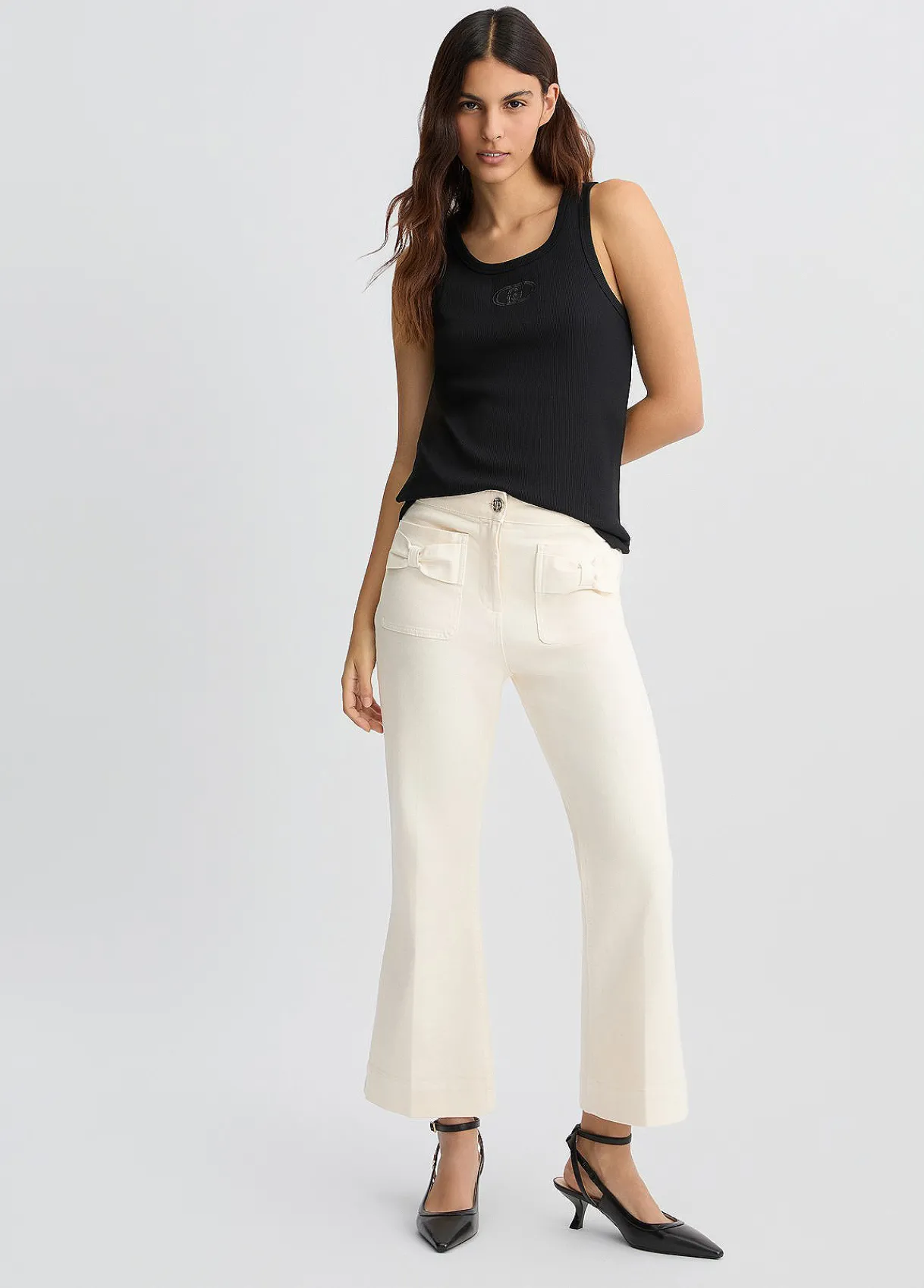 Liu Jo Pantalon évasé cropped en coton|Femme Pantalons