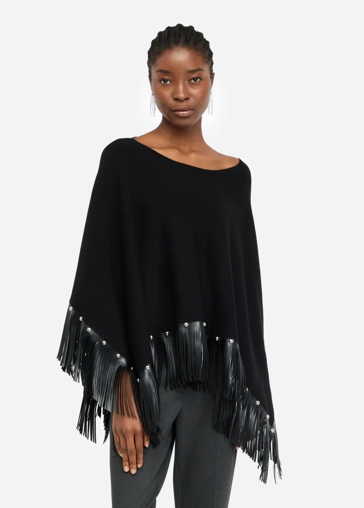 Liu Jo Poncho avec franges et clous|Femme Manteaux