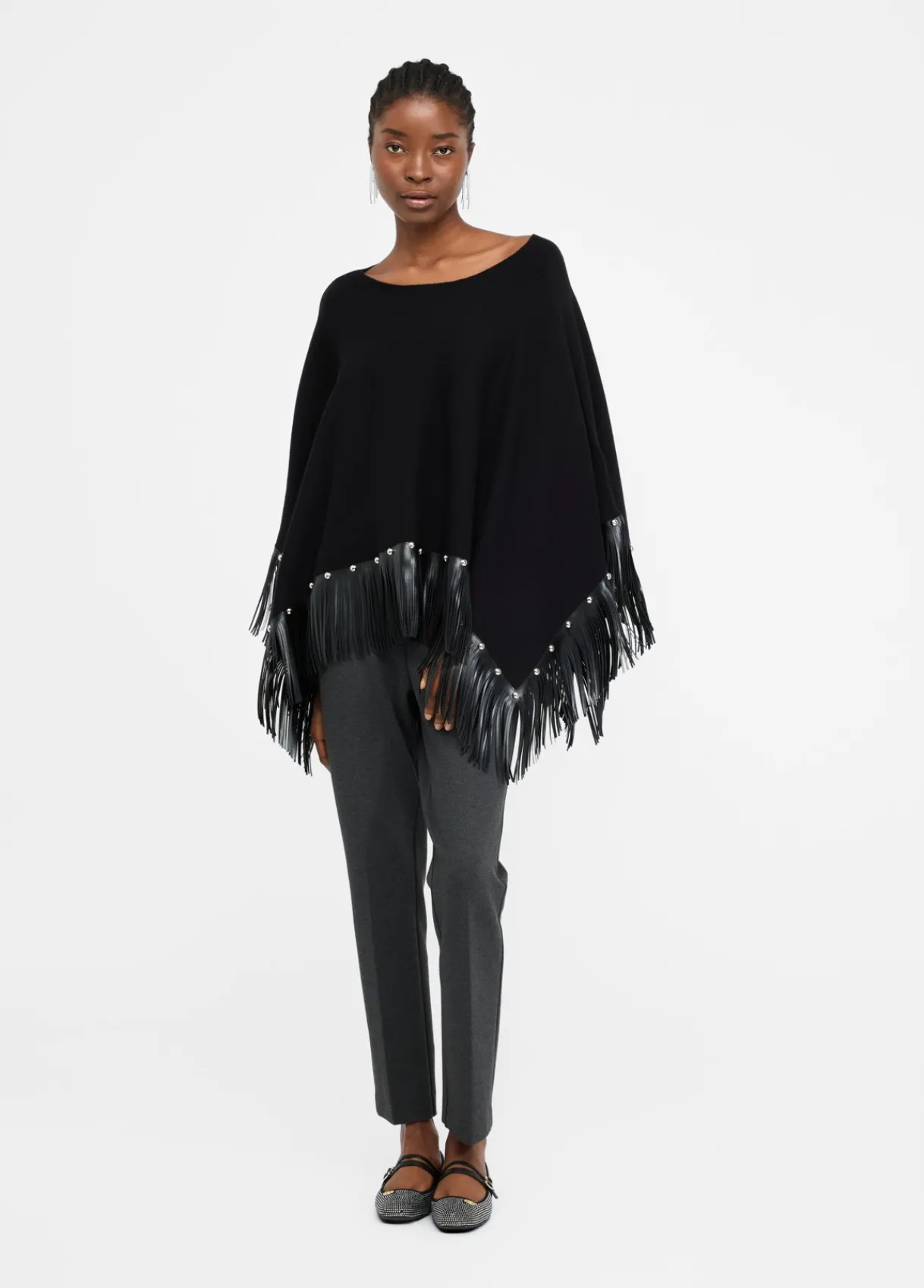 Liu Jo Poncho avec franges et clous|Femme Manteaux