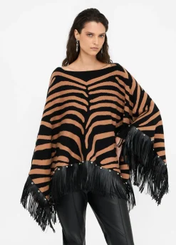 Liu Jo Poncho zébré avec franges|Femme Manteaux