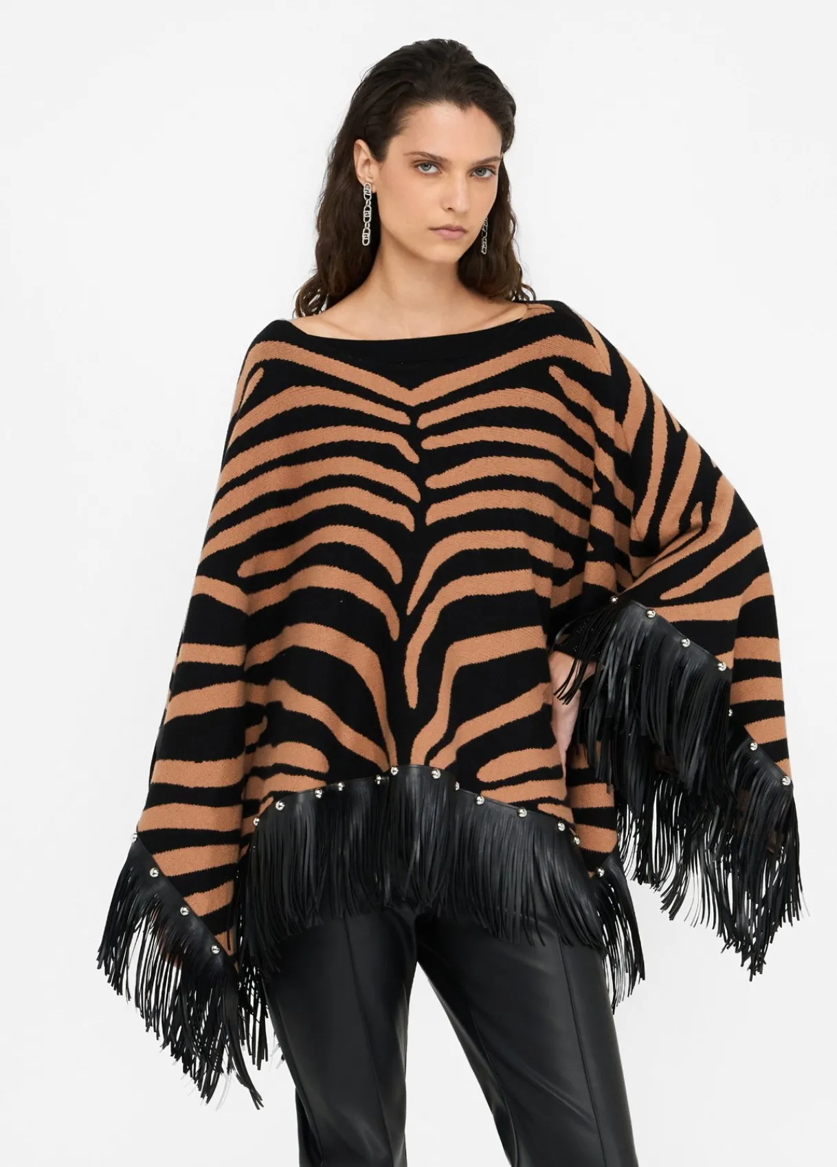 Liu Jo Poncho zébré avec franges|Femme Manteaux