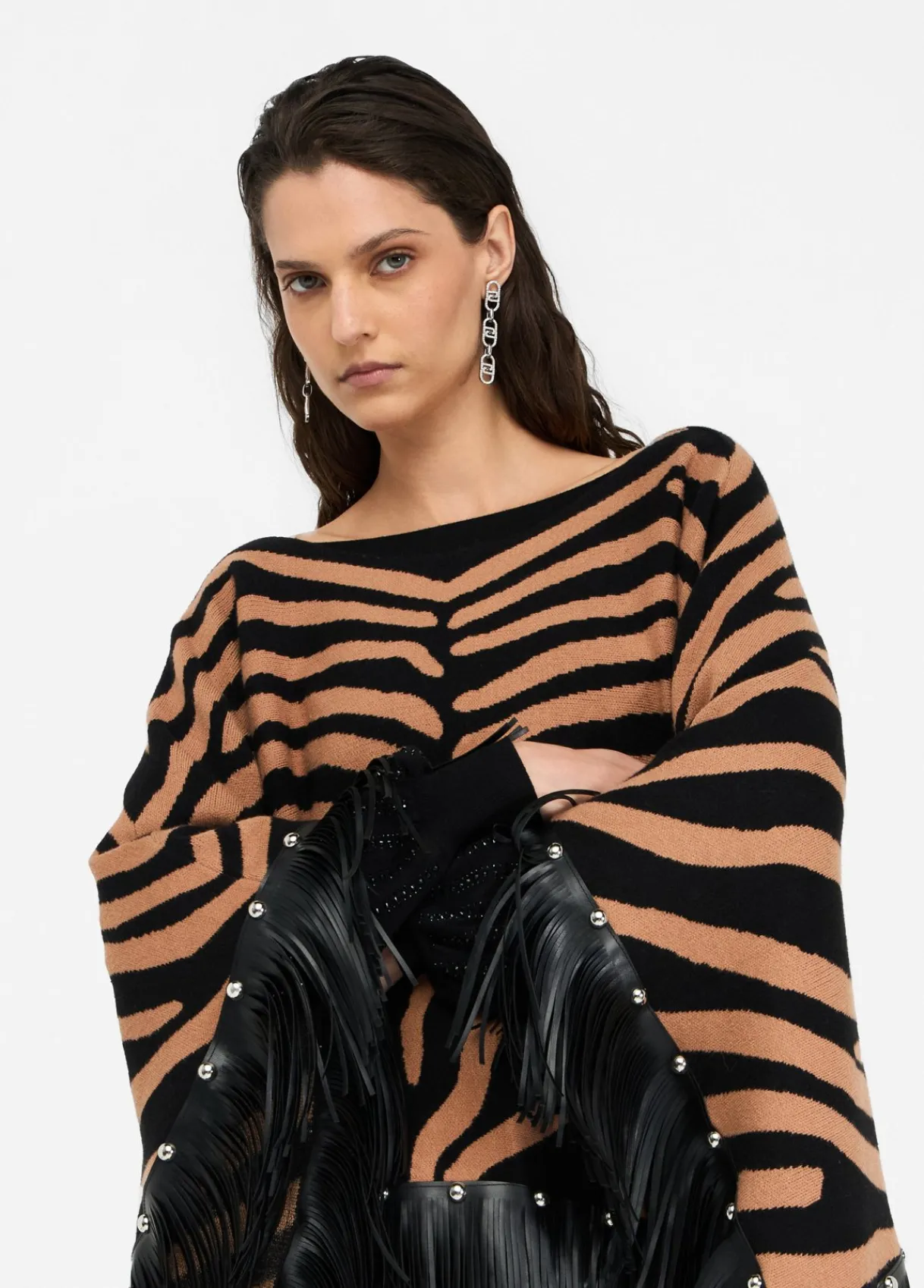 Liu Jo Poncho zébré avec franges|Femme Manteaux