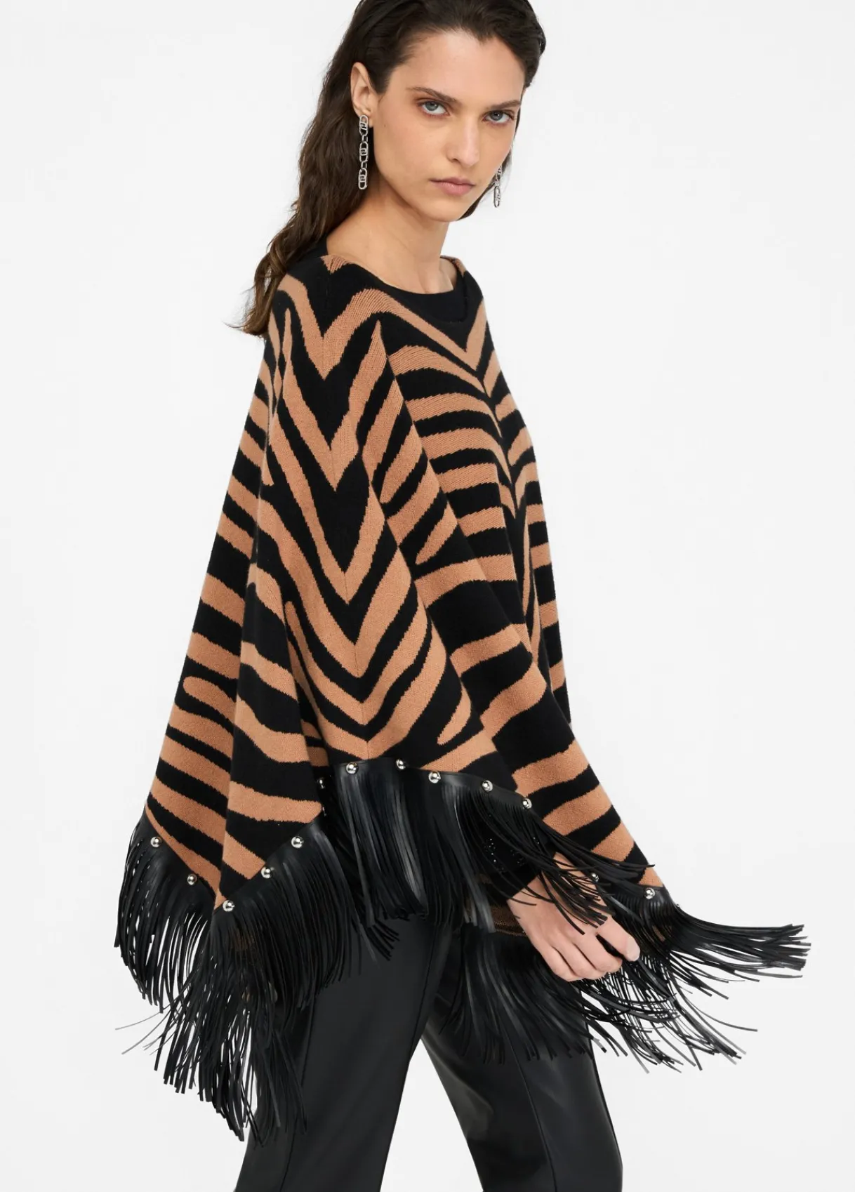 Liu Jo Poncho zébré avec franges|Femme Manteaux