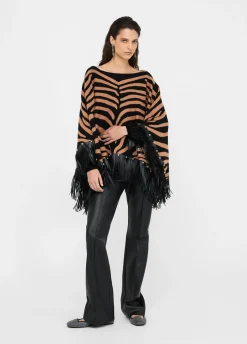 Liu Jo Poncho zébré avec franges|Femme Manteaux