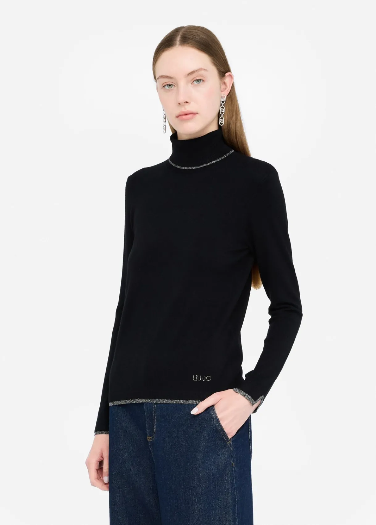 Liu Jo Pull à col roulé avec détails en Lurex®|Femme Mailles