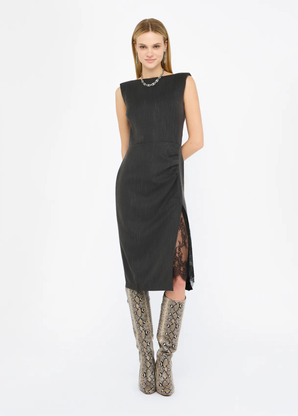Liu Jo Robe à rayures craie avec dentelle|Femme Robes
