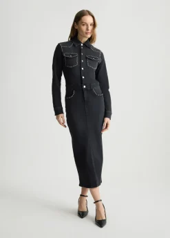 Liu Jo Robe chemisier en toile denim avec clous|Femme Robes