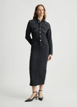Liu Jo Robe chemisier en toile denim avec clous|Femme Robes