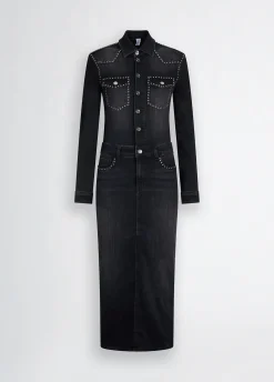 Liu Jo Robe chemisier en toile denim avec clous|Femme Robes