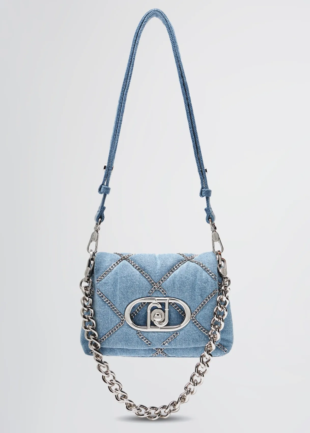 Liu Jo Sac petit format LaPuffy en toile denim avec chaînes|Femme Sac Bandoulière|Lapuffy