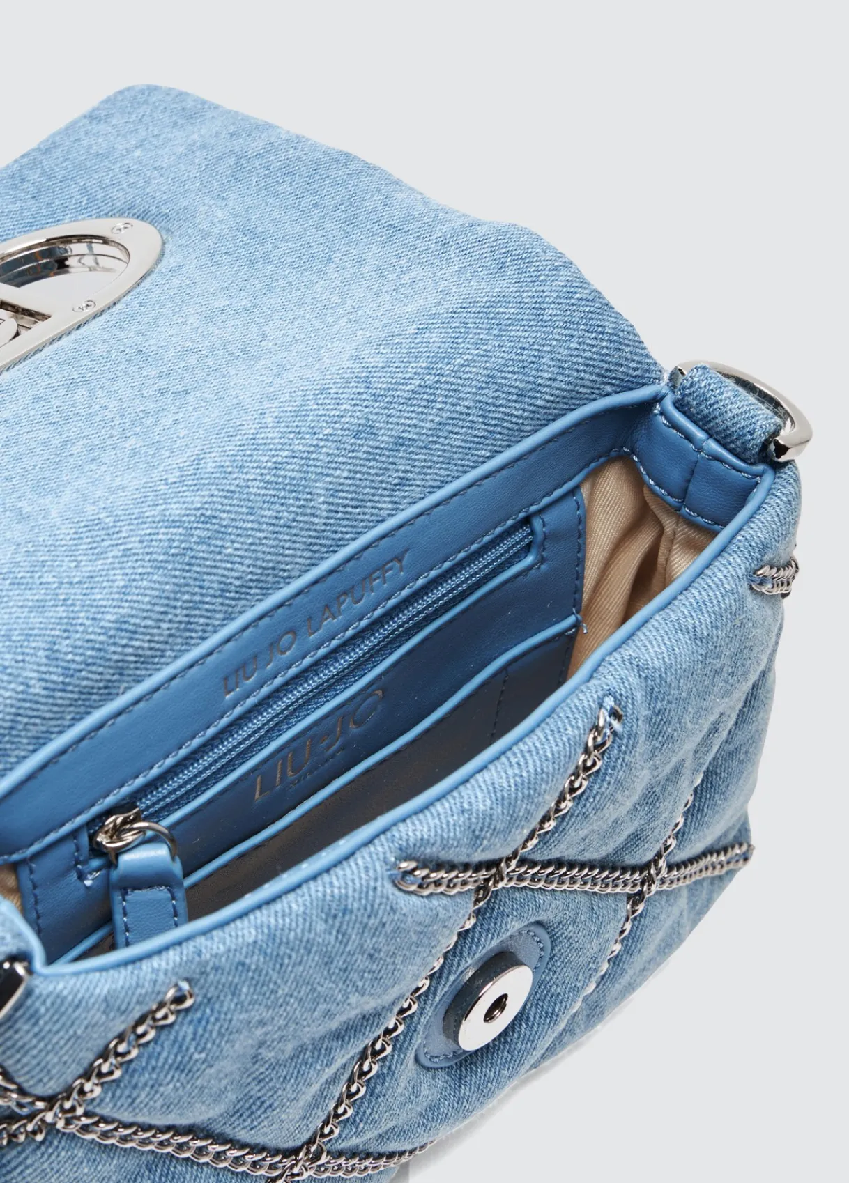 Liu Jo Sac petit format LaPuffy en toile denim avec chaînes|Femme Sac Bandoulière|Lapuffy