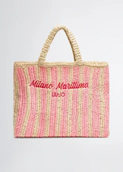 Liu Jo Shopper format moyen en raphia à rayures|Femme Sac Shopper|Mode Plage