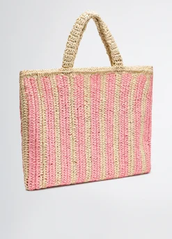 Liu Jo Shopper format moyen en raphia à rayures|Femme Sac Shopper|Mode Plage