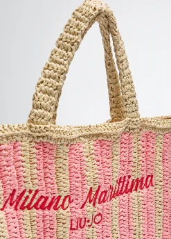 Liu Jo Shopper format moyen en raphia à rayures|Femme Sac Shopper|Mode Plage