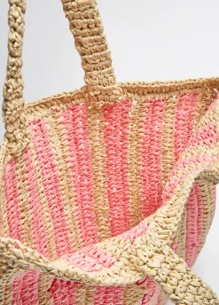 Liu Jo Shopper format moyen en raphia à rayures|Femme Sac Shopper|Mode Plage
