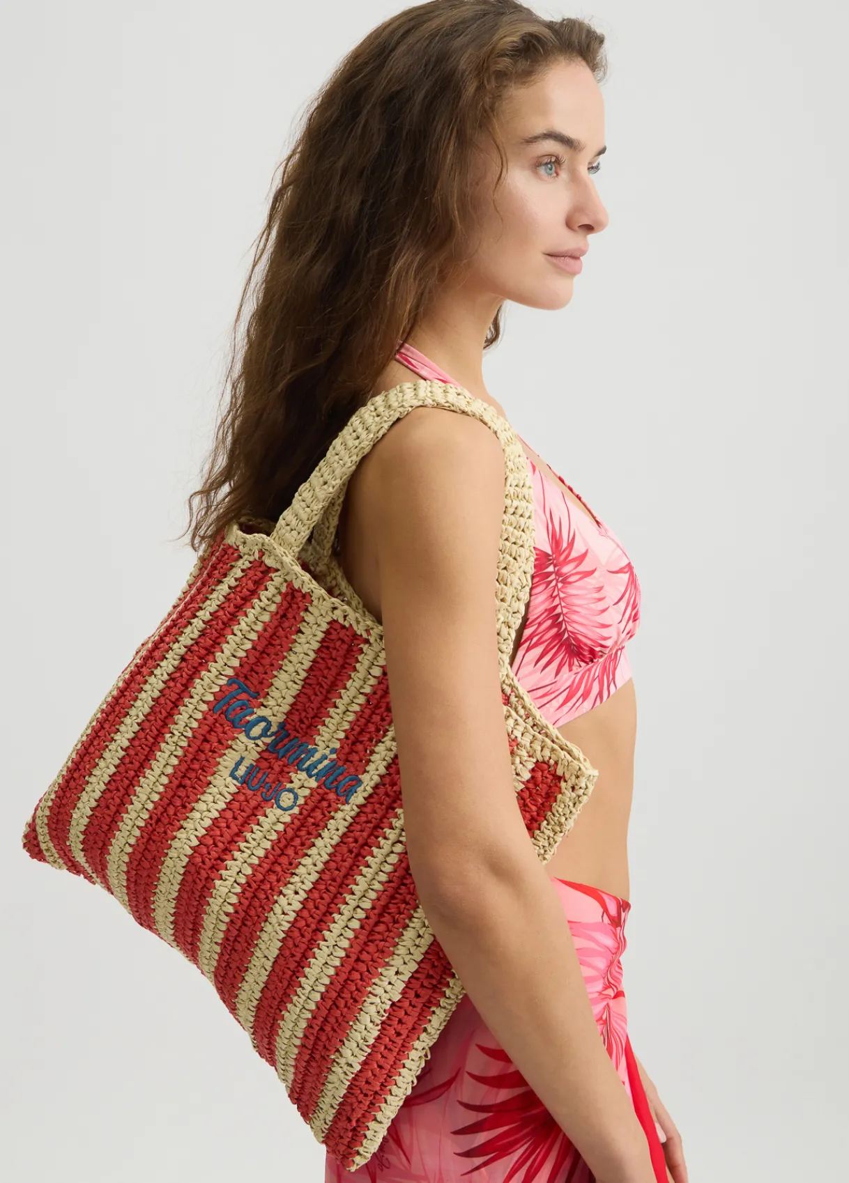 Liu Jo Shopper format moyen en raphia à rayures|Femme Sac Shopper|Mode Plage