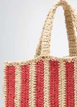 Liu Jo Shopper format moyen en raphia à rayures|Femme Sac Shopper|Mode Plage