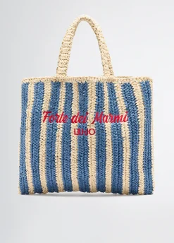 Liu Jo Shopper format moyen en raphia à rayures|Femme Sac Shopper|Mode Plage