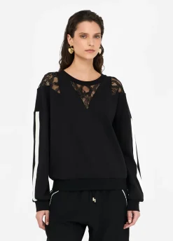 Liu Jo Sweat-shirt en coton avec dentelle|Femme Sweat-Shirts|Vêtements De Sport