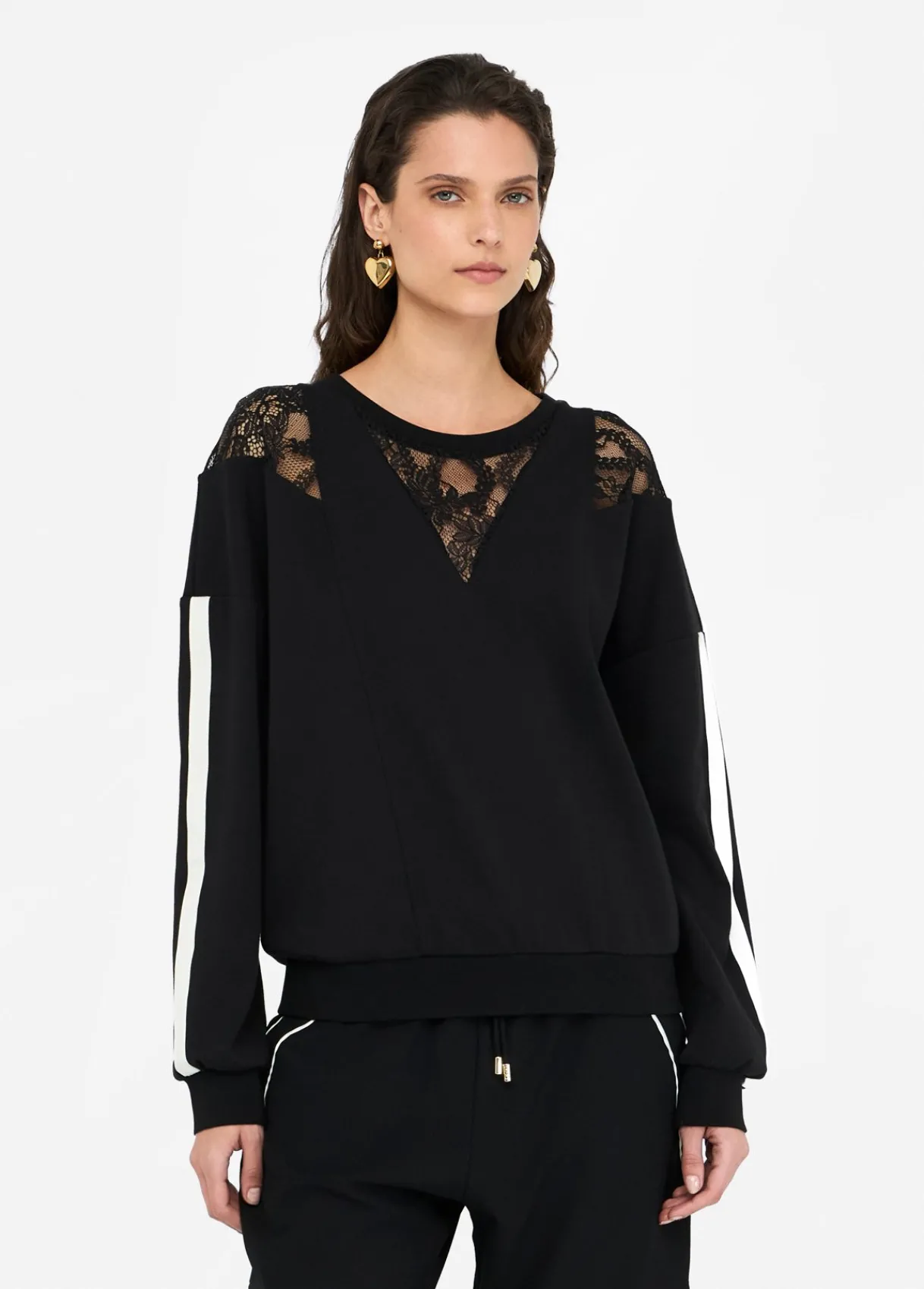 Liu Jo Sweat-shirt en coton avec dentelle|Femme Sweat-Shirts|Vêtements De Sport