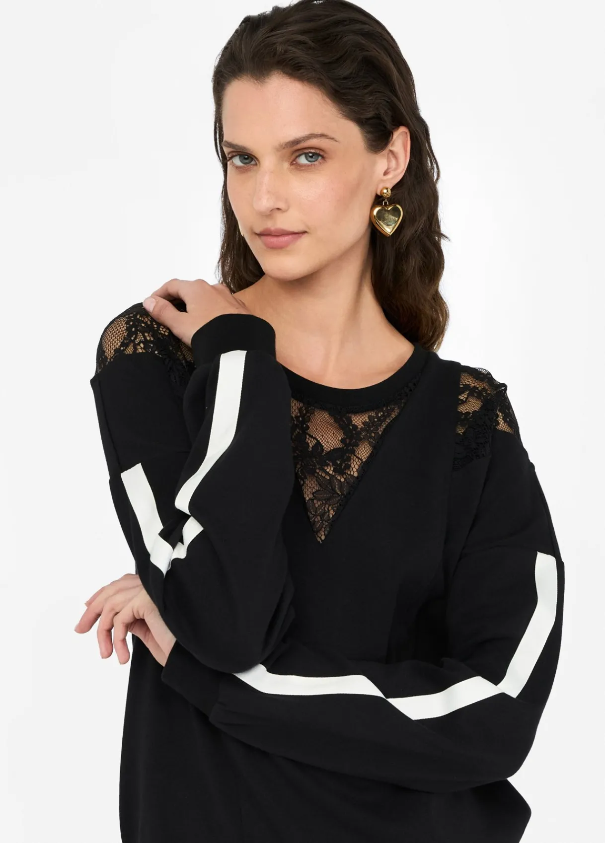 Liu Jo Sweat-shirt en coton avec dentelle|Femme Sweat-Shirts|Vêtements De Sport