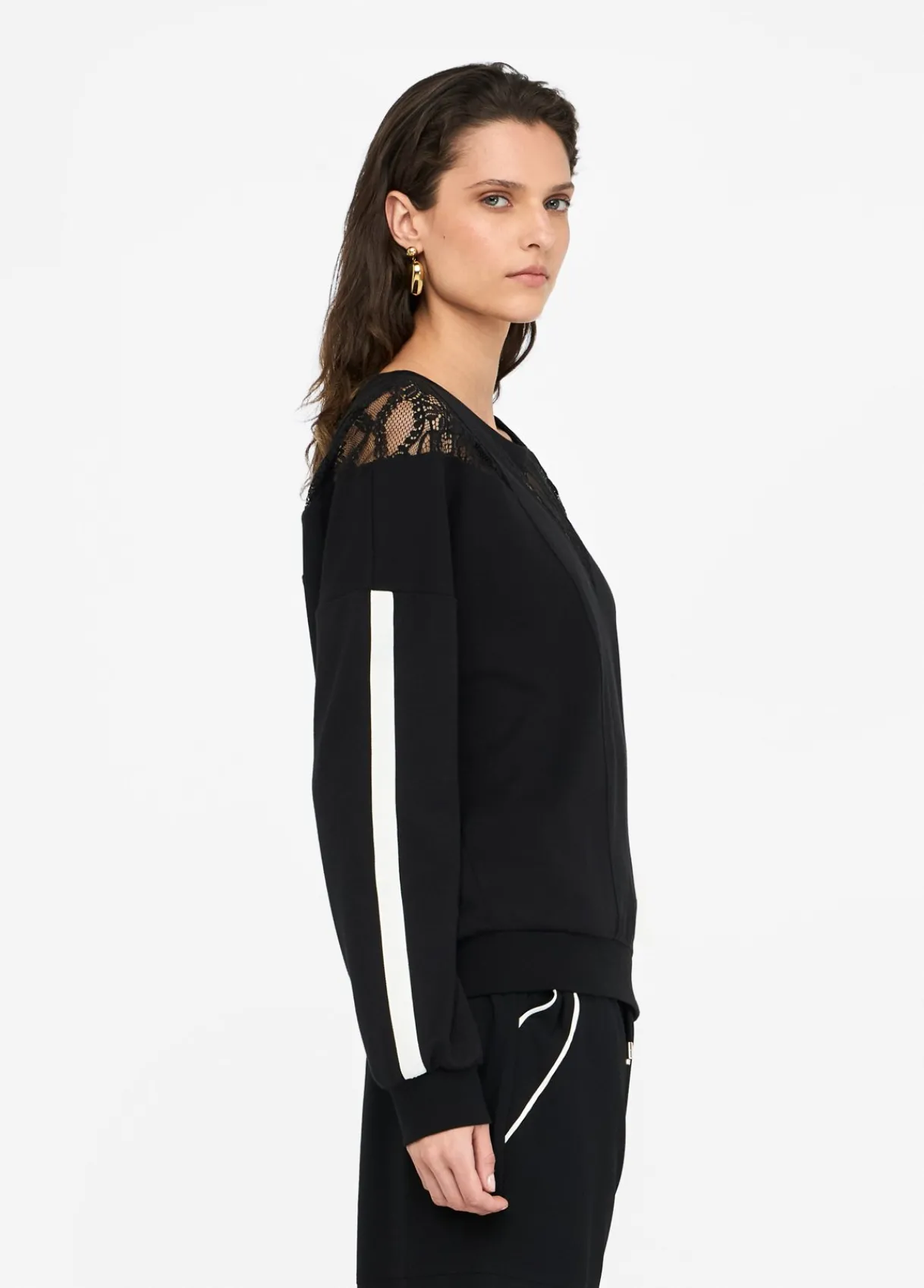 Liu Jo Sweat-shirt en coton avec dentelle|Femme Sweat-Shirts|Vêtements De Sport