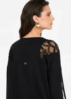 Liu Jo Sweat-shirt en coton avec dentelle|Femme Sweat-Shirts|Vêtements De Sport