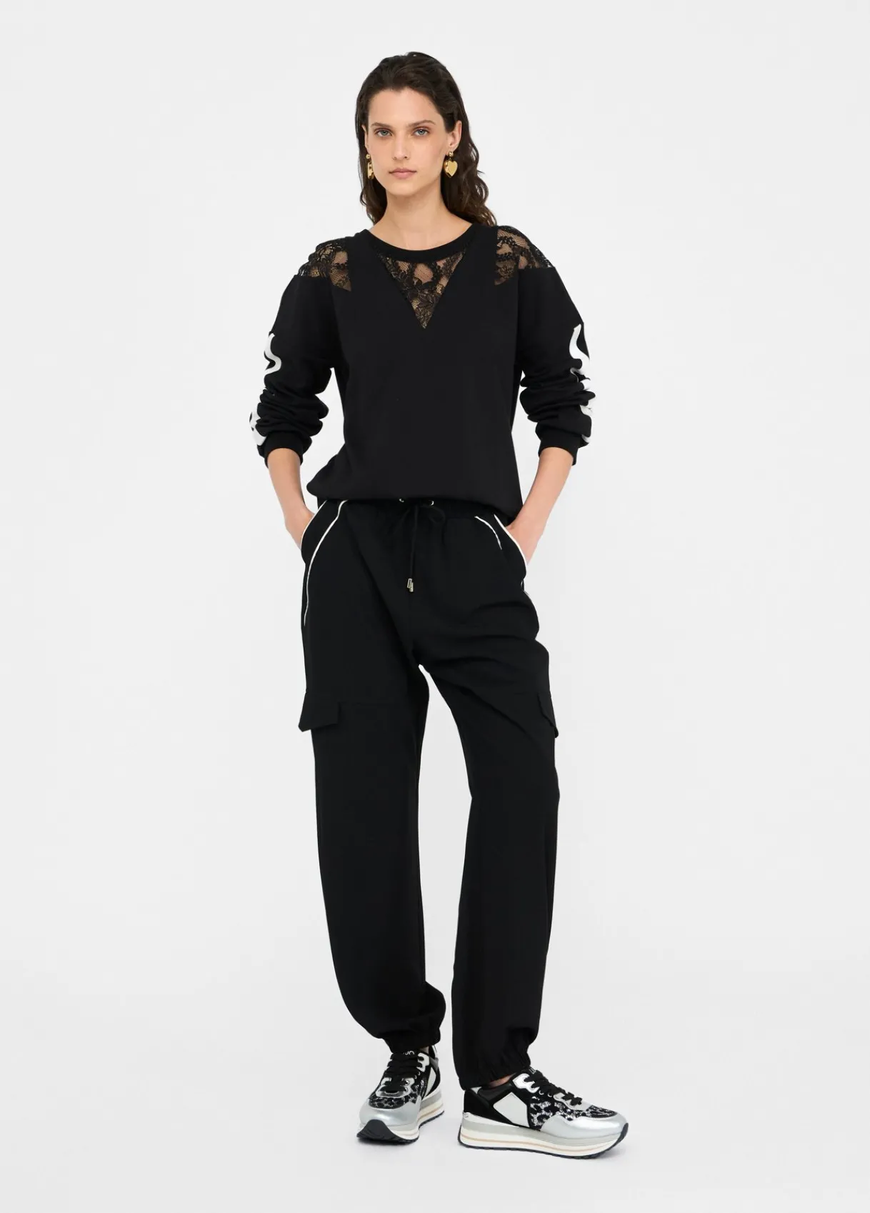 Liu Jo Sweat-shirt en coton avec dentelle|Femme Sweat-Shirts|Vêtements De Sport