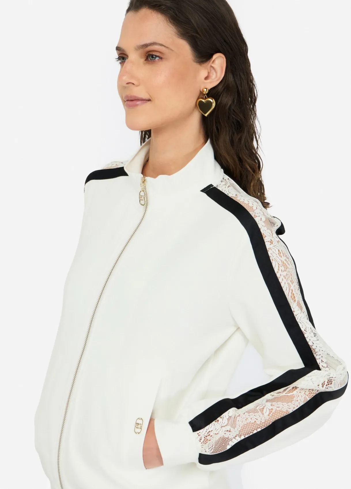 Liu Jo Sweat-shirt en coton avec dentelle|Femme Sweat-Shirts|Vêtements De Sport