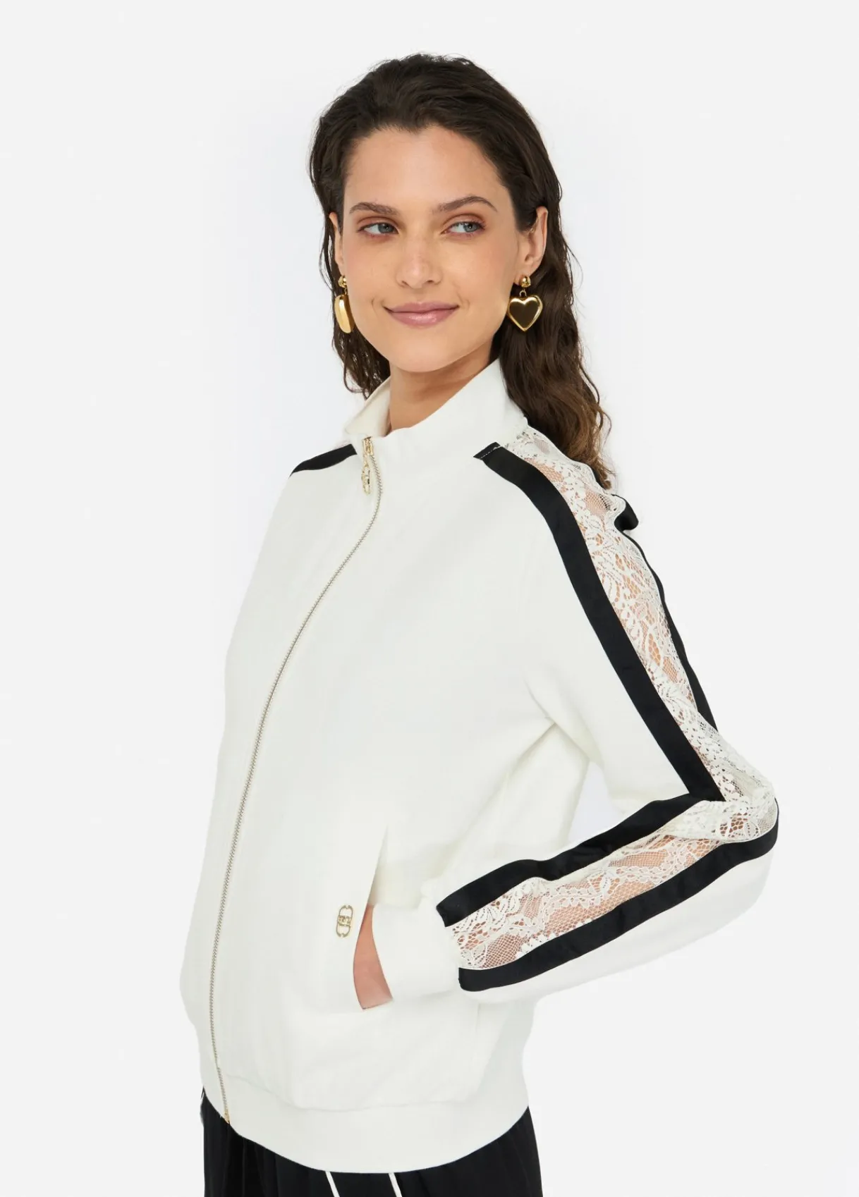 Liu Jo Sweat-shirt en coton avec dentelle|Femme Sweat-Shirts|Vêtements De Sport